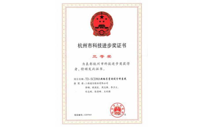 科技进取奖（TD-SCDMA网络质量测试分析系统）